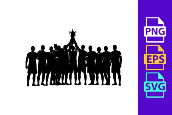 Black Silhouette of a Sports Team with a ⚽ Football Silhouette Clipart