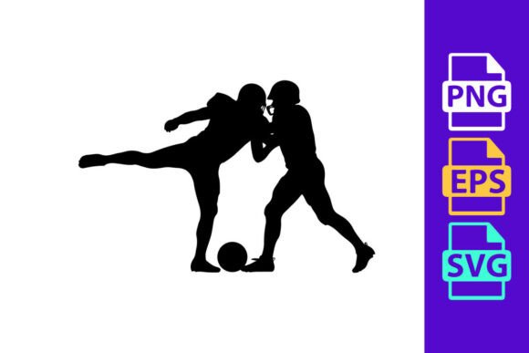 Dynamic Football Action: Two Soccer Players in Motion Clipart