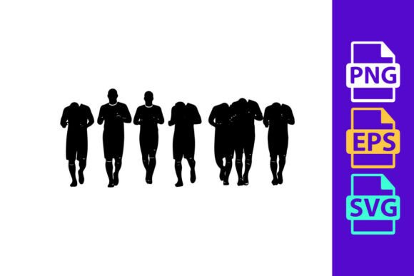 Dynamic Motion in Design: Seven Silhouetted Male Athletes Running