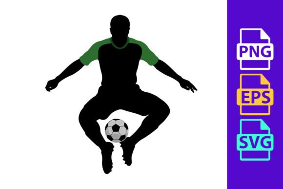 Dynamic Motion: The Soccer Player in Mid Air Balancing Ball Clipart