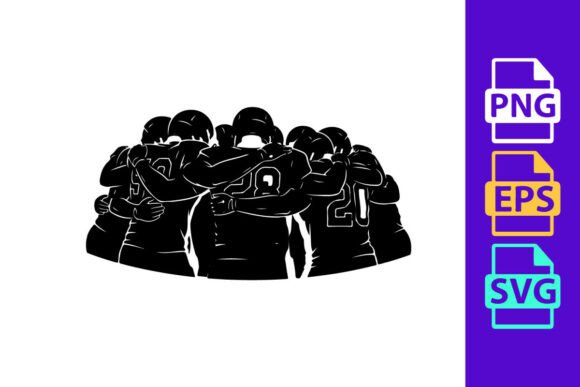 Dynamic Teamwork: A Group of Football Players Huddled Toge Clipart