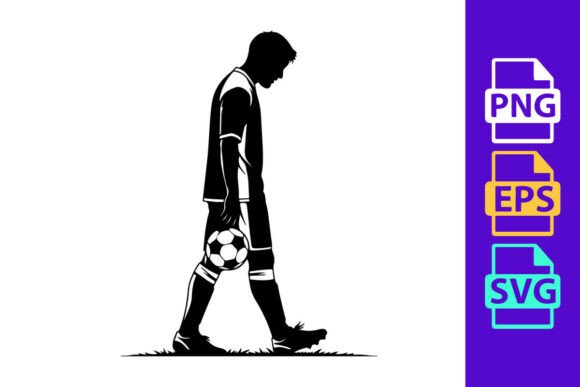 Silhouette of a Soccer Player Walking Wi: Dynamic Vector Art
