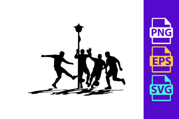 Silhouette of Four Men Playing Soccer Ar: Dynamic Design Asset